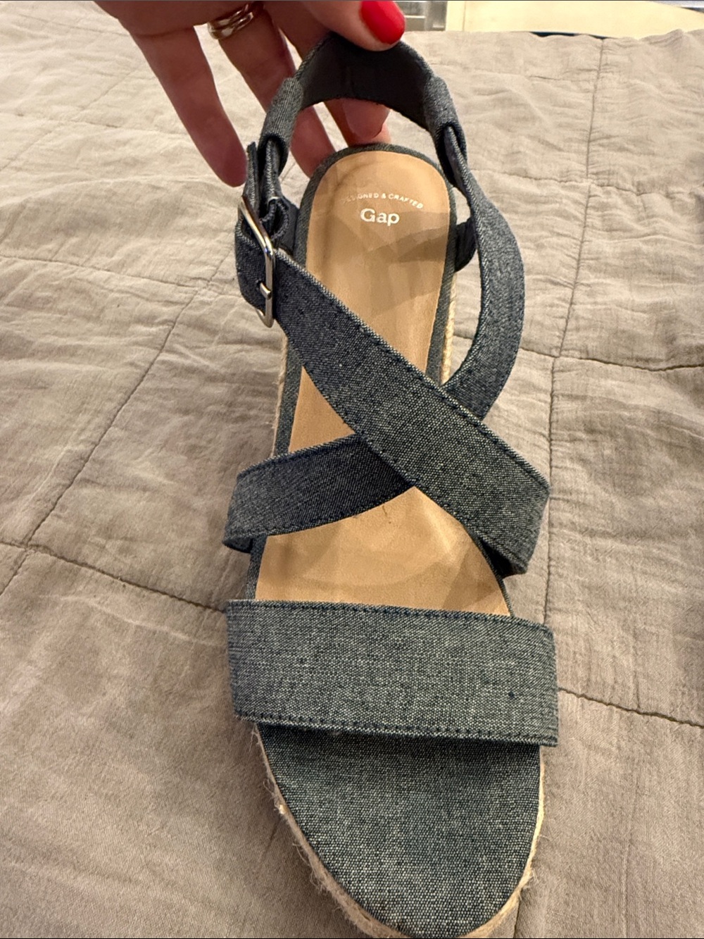 GAP Denim-Style Crisscross Espadrille Wedge Sandals - Gray
